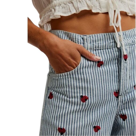 We The Free Jeans Lady Bug Straight Leg Striped Size 31 - Picture 2 of 7